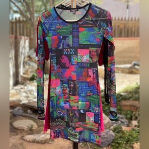 Dollskill Horoscopez Sheer Cyber Punk Print Dress | XS Dead Stock
